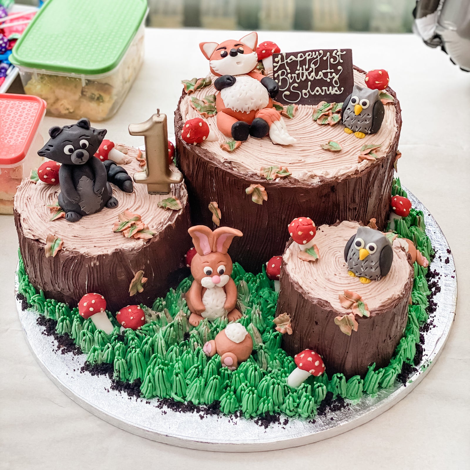 Custom Woodland First Birthday Cakescape