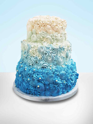Blue Dip Dyed Ombre Buttercream Wedding Cake