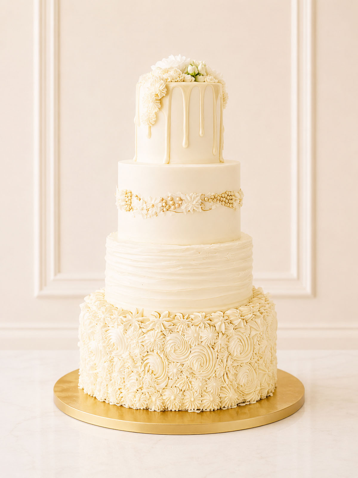 Four Tier Buttercream Wedding Cake delivered within London (M25) and Surrey, UK
