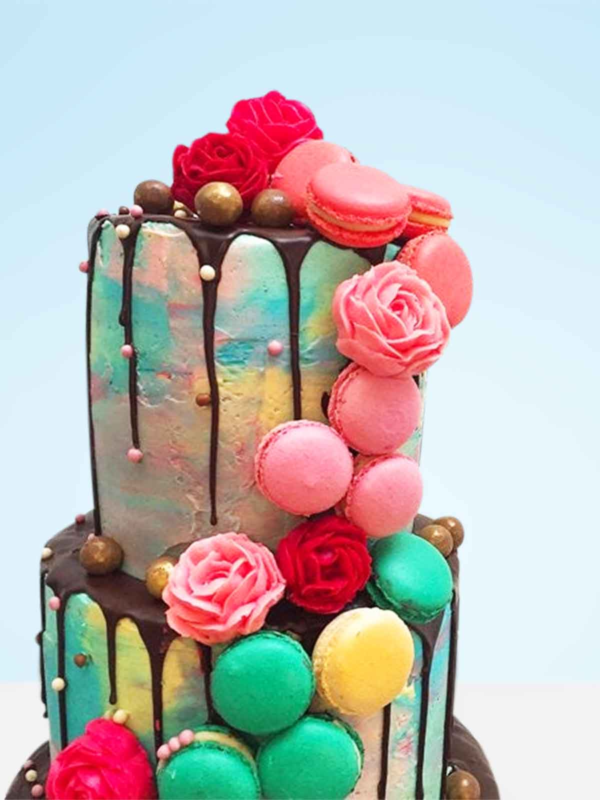 Watercolour Macaron Cascade Wedding Cake to Buy