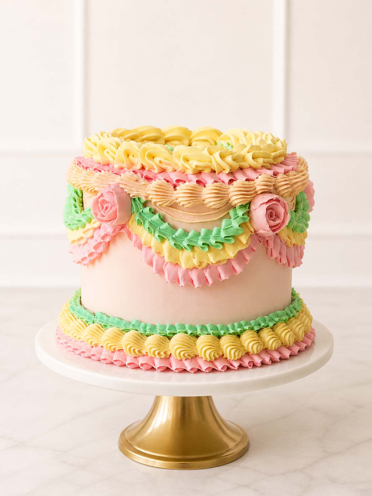 Luxury Lambeth vanilla cake with hand-piped flowers, London & Surrey.
