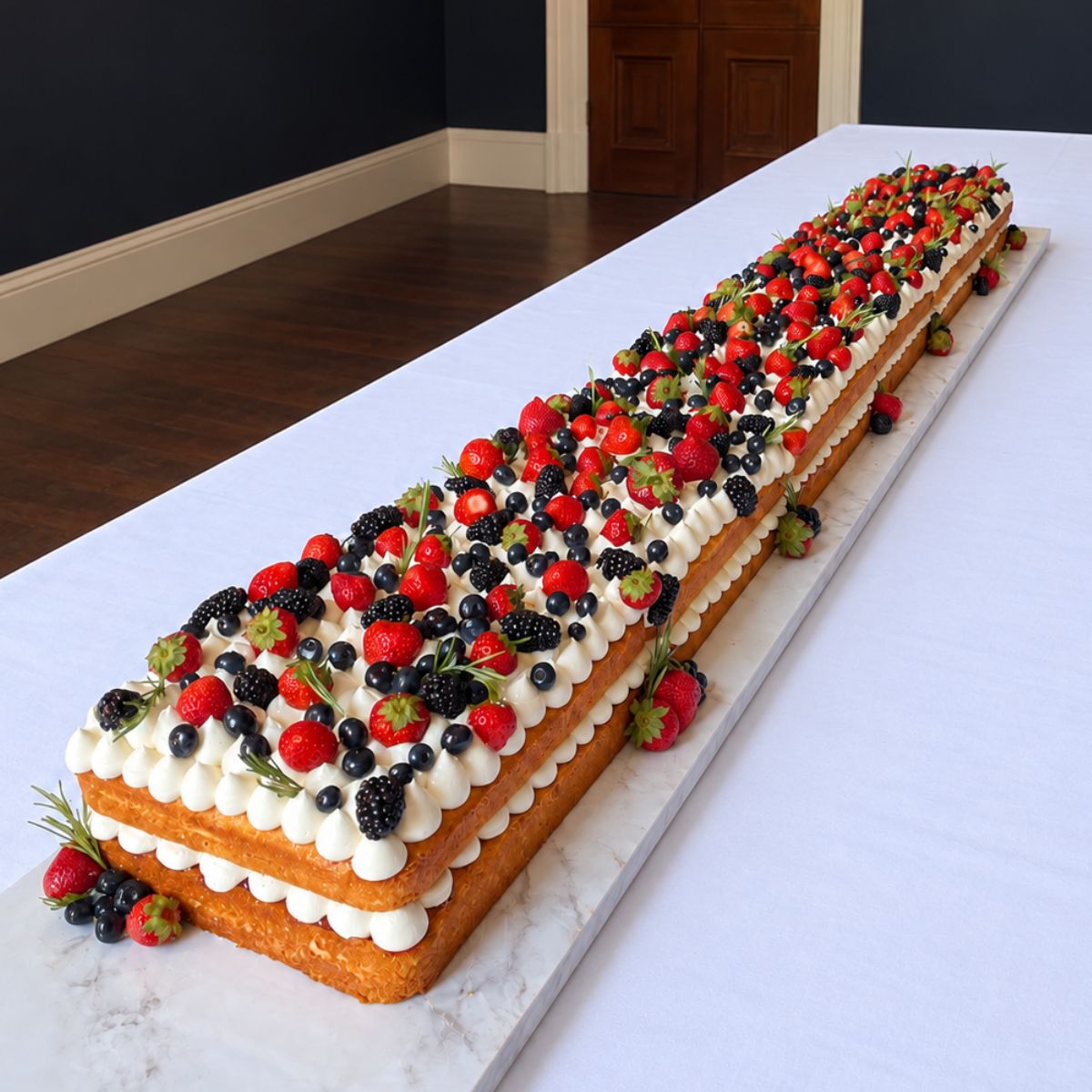2 metre victoria sponge table runner cake feature