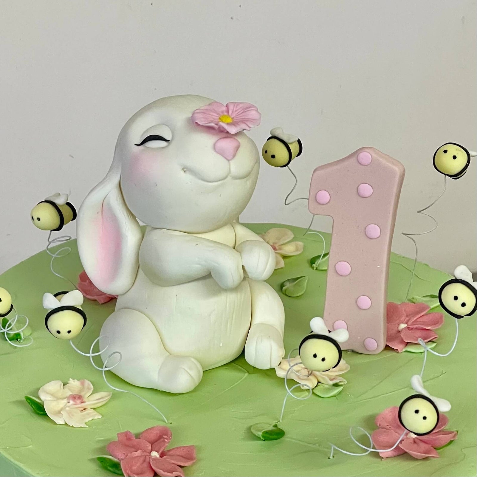 Bespoke 1st Birthday Cake Bunny Bees London Surrey