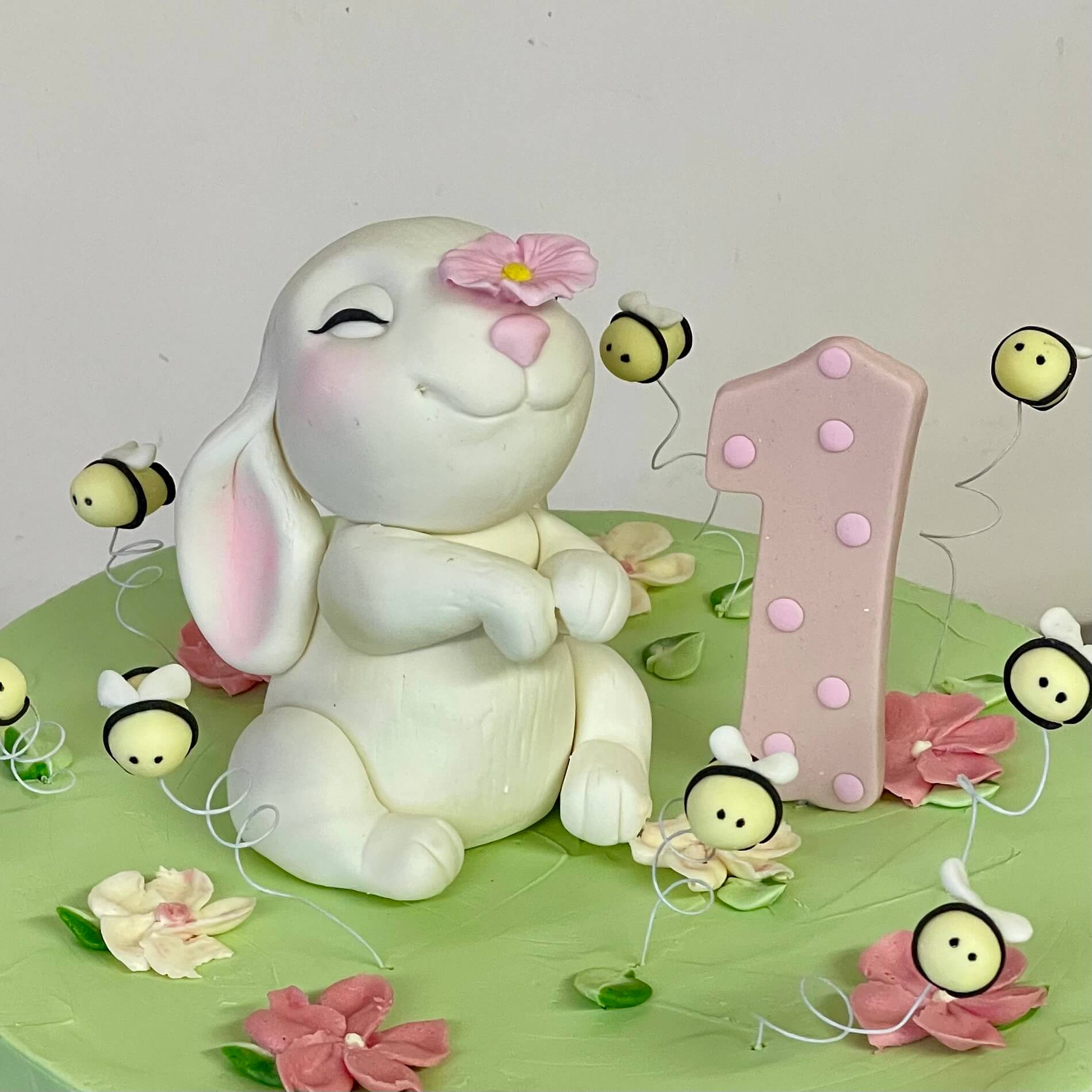 Bespoke 1st Birthday Cake Bunny Bees London Surrey