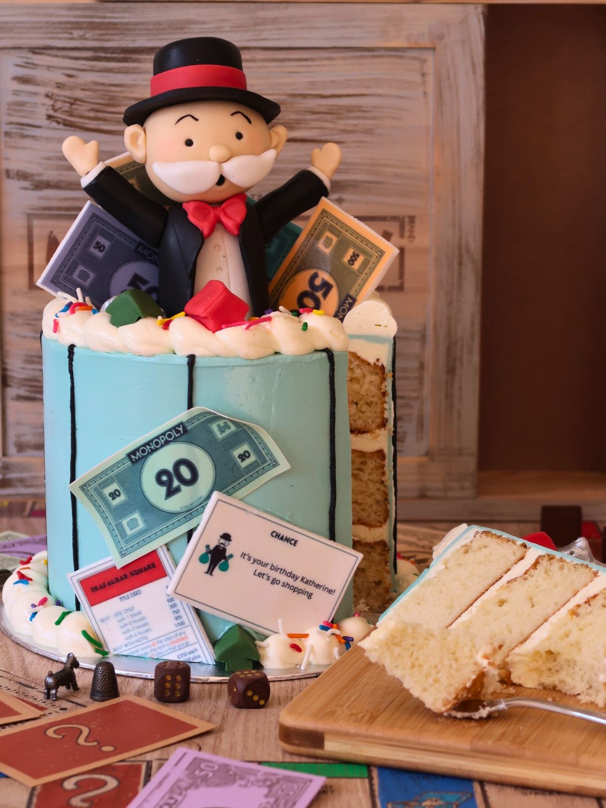 Bespoke Monopoly Birthday Cake SLiced London Surrey