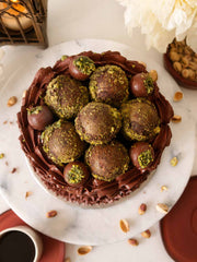 Top view of the Anges de Sucre Dubai Chocolate Cake hailed as best in London by the Good Food Guide, The Times and the Guardian. 