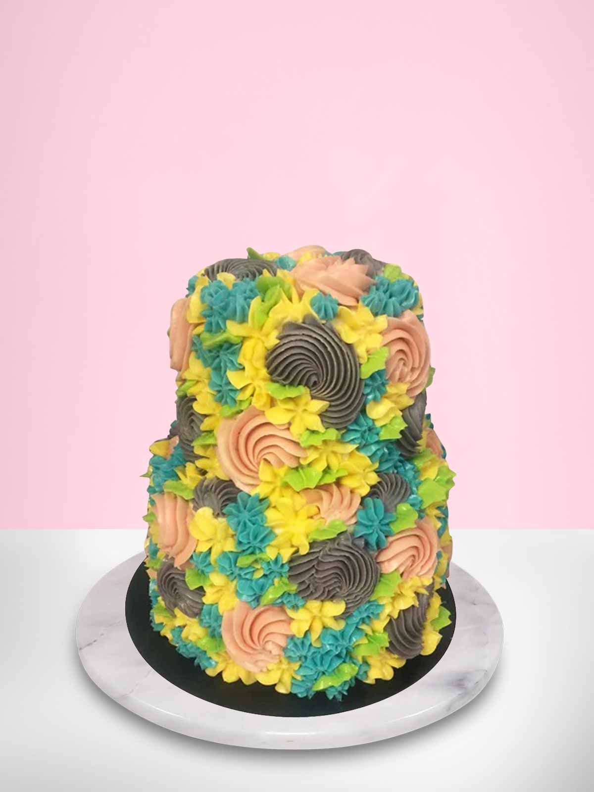 Floral Flush Buttercream Cake 2 Tier