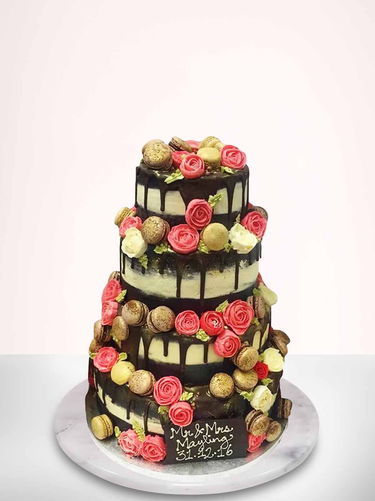 Floral Stripes Tiered Wedding Cake