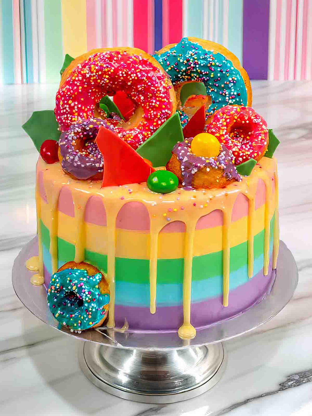 Colourful playful doughnut cake
