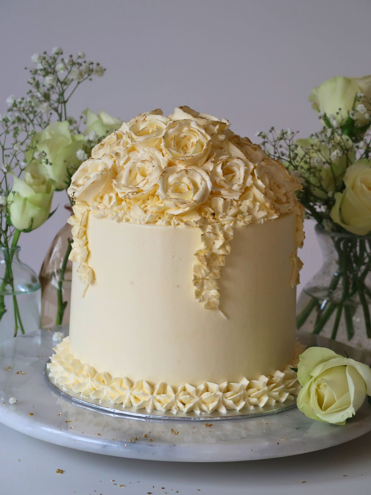Ivory Roses Buttercream Wedding Cake London Surrey