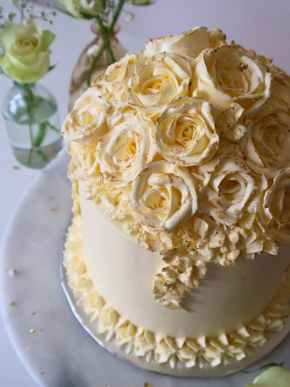 Ivory Roses Buttercream Wedding Cake delivered London Surrey