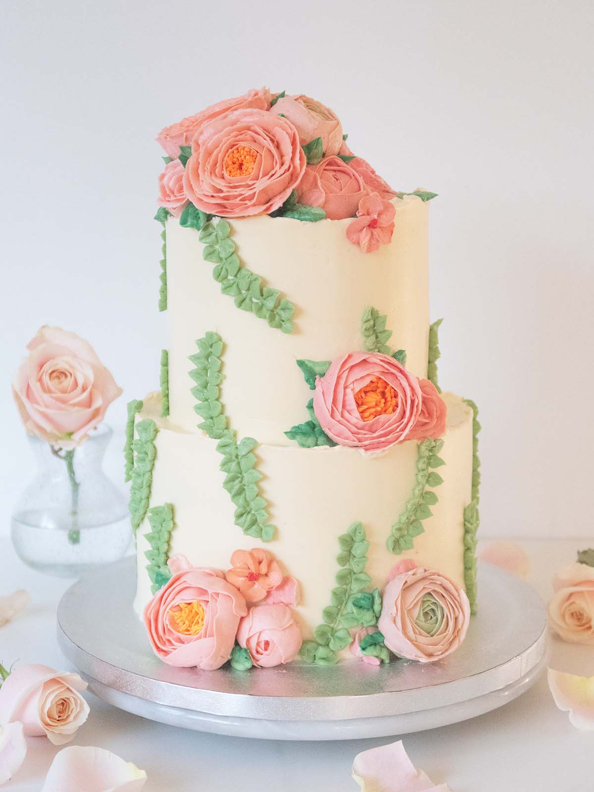 Peonies and Roses Buttercream Bloom Wedding Cake - London and Surrey Best Cakes