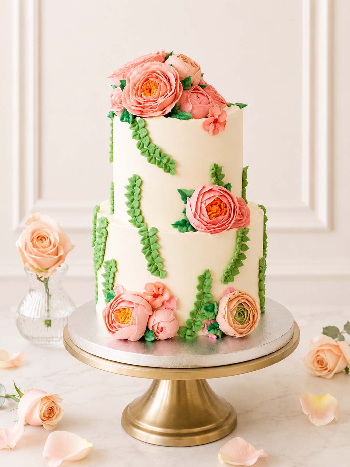 Peonies and Roses Buttercream Bloom wedding Cake Delivered!