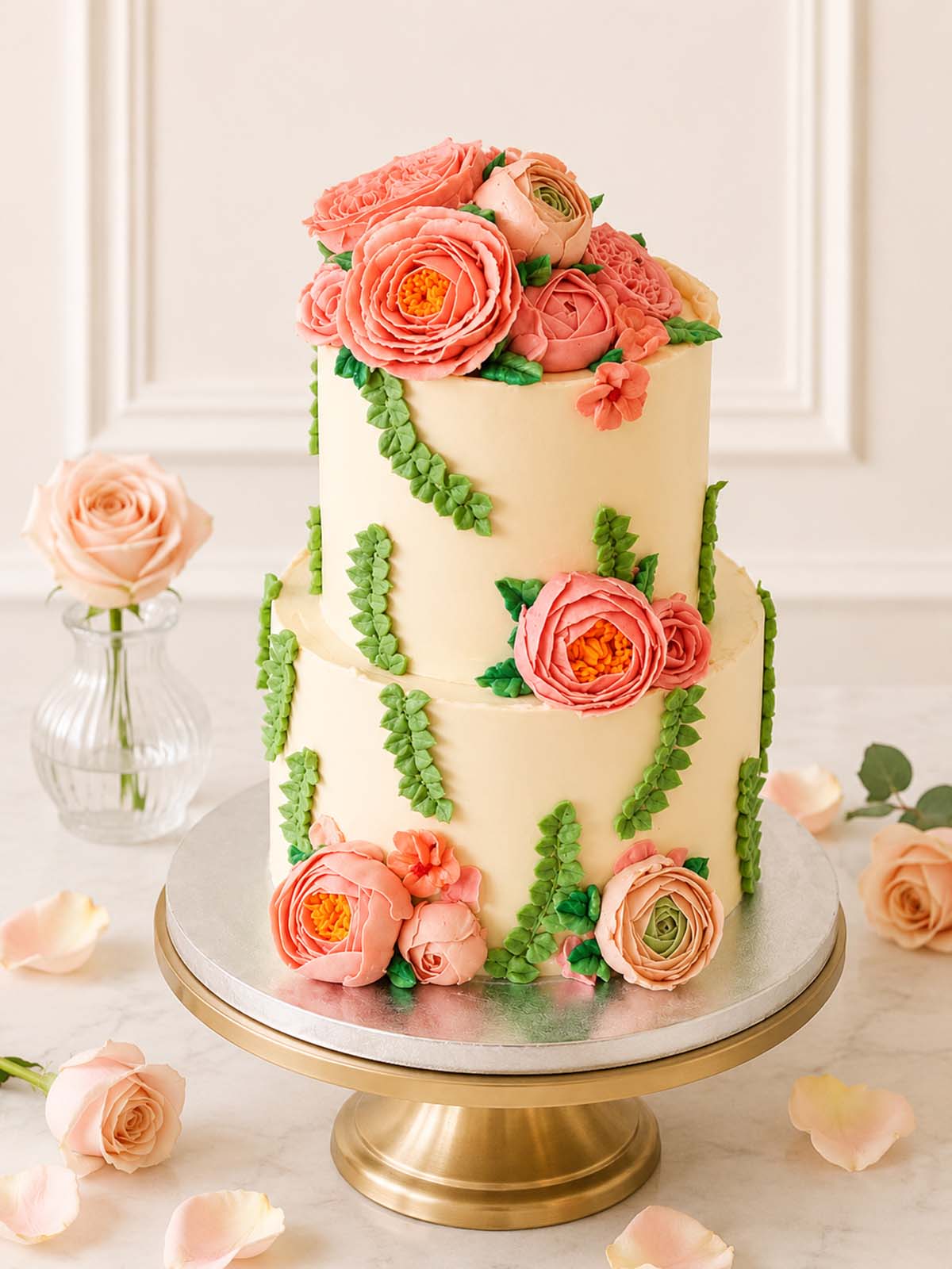 Peonies and Roses Buttercream Bloom wedding Cake handmade in London and Surrey (UK)