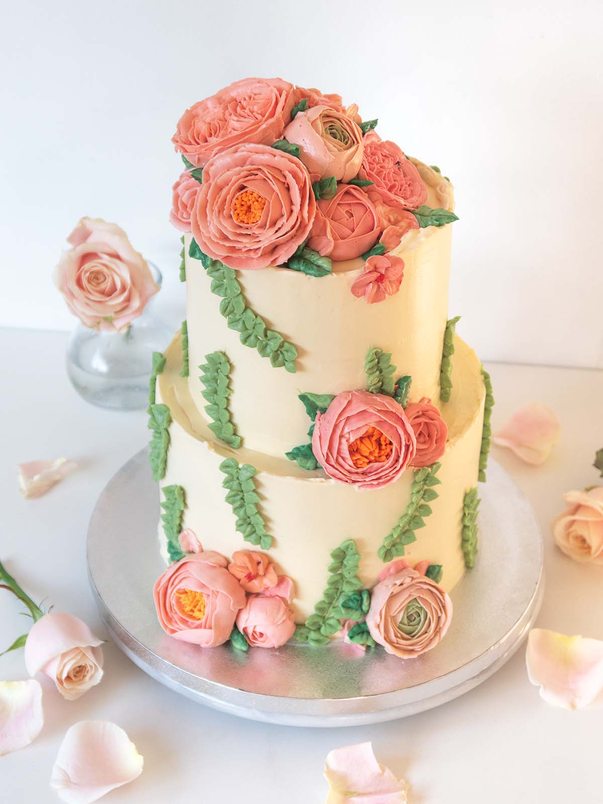 Peonies and Roses Buttercream Bloom Wedding Cake delivered London Surrey