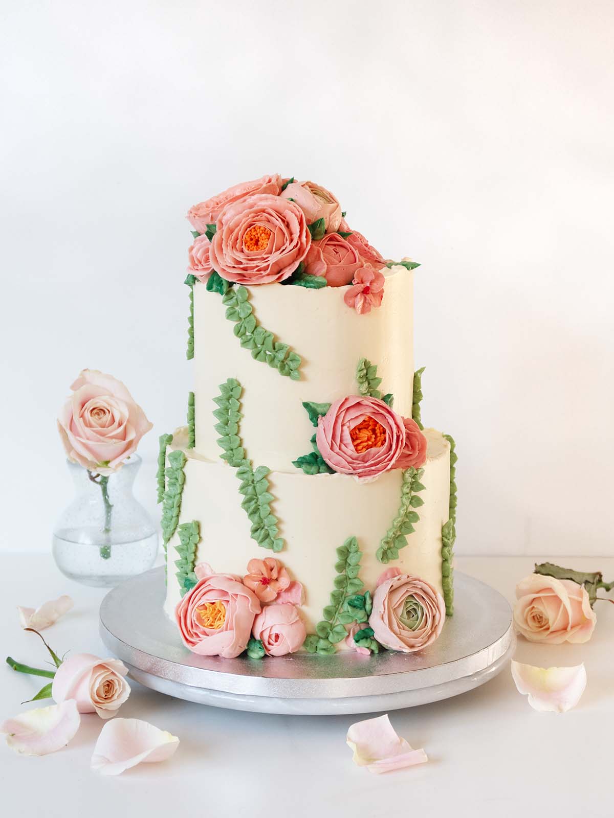 Peonies and Roses Buttercream Bloom Wedding Cake London Surrey