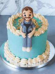Custom doctor birthday cake with handmade topper for London and Surrey delivery