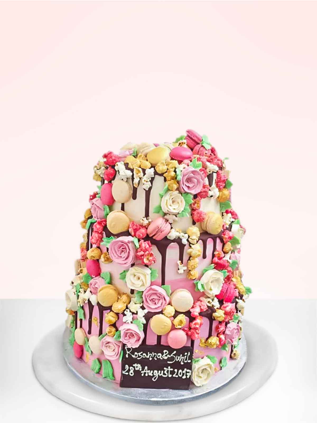 Pink Rose Romance Wedding Cake