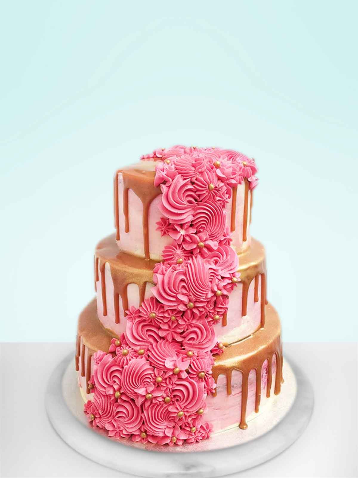 Pink Watercolour Cascade Wedding Cake