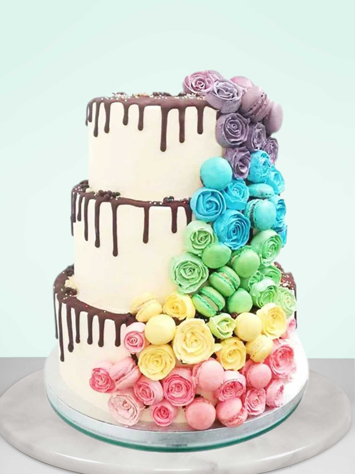Rainbow Macaron Cascade Wedding Cake