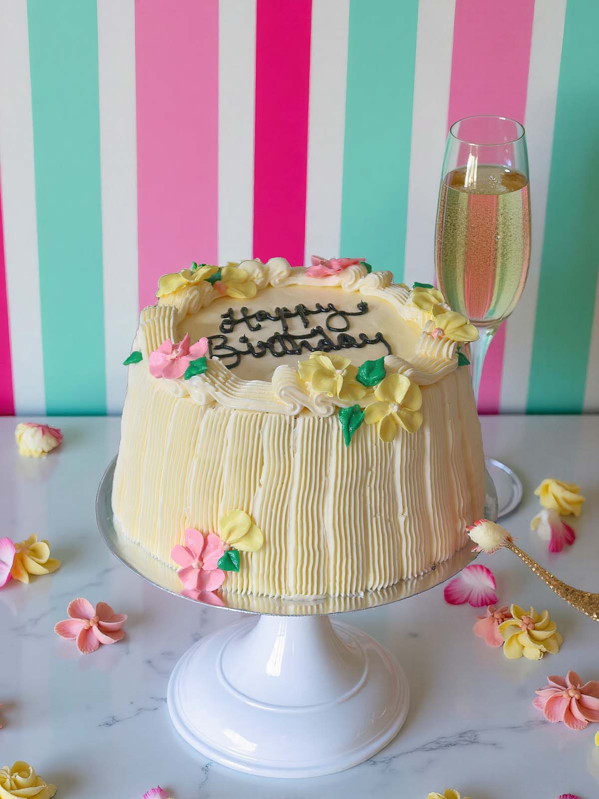 Retro Buttercream Flower Custom Cake: London & Surrey