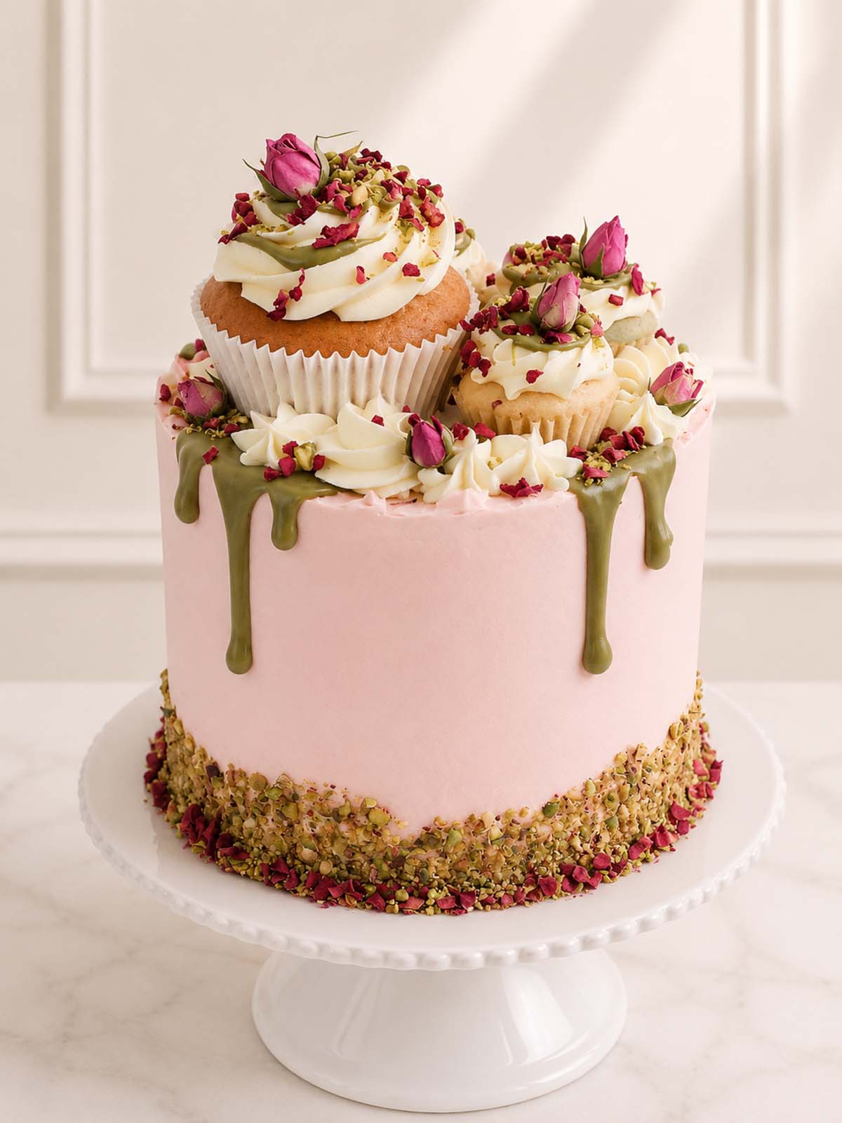 Rose Pistachio Raspberry Cake handmade delivered in London (M25) and Surrey (UK).