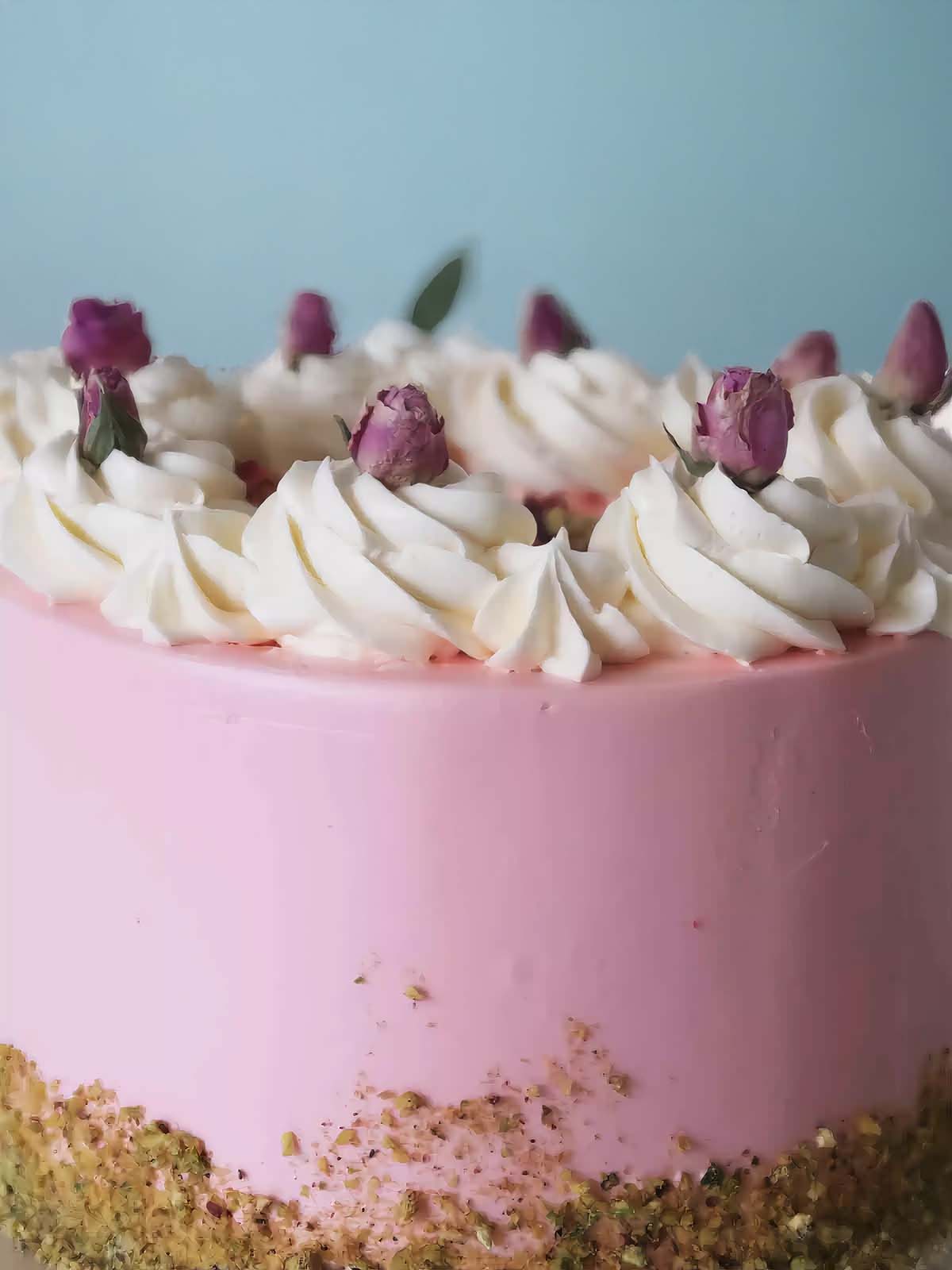 Rose Pistachio Raspberry Birthday Cake