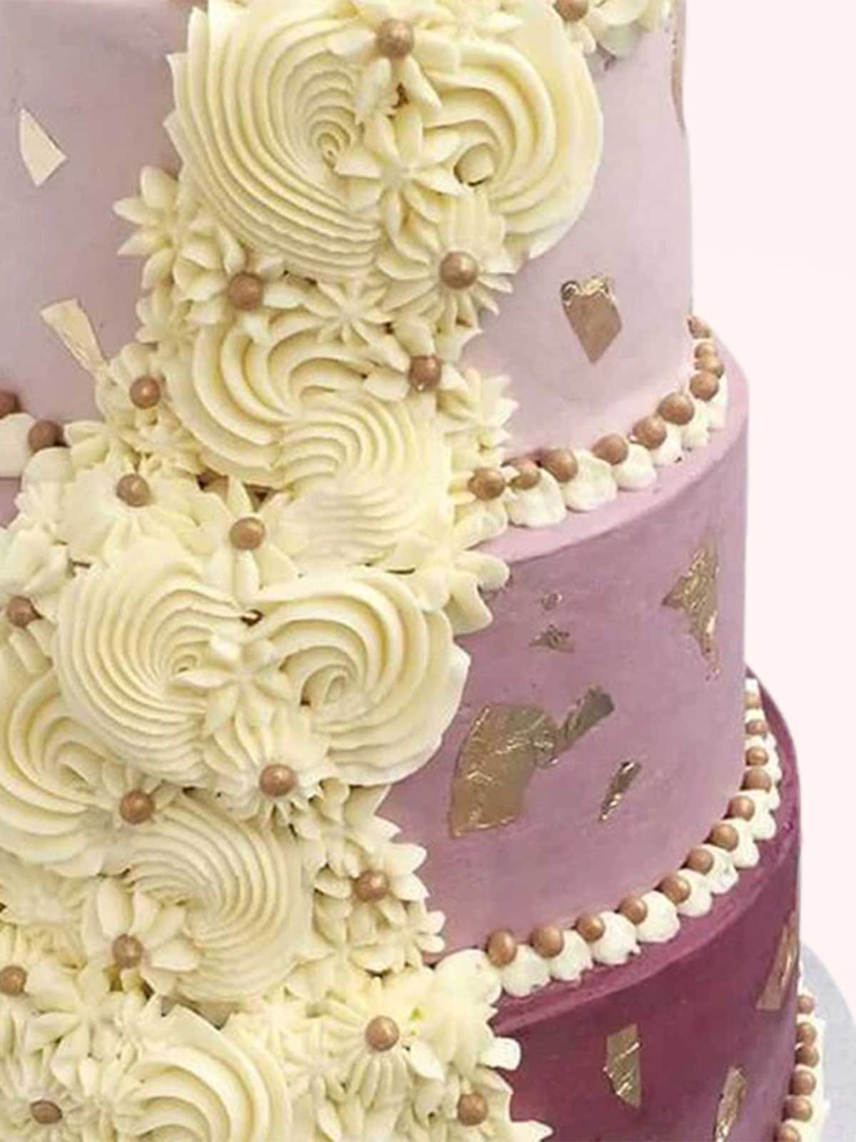 Royal Cream Cascade Purple Wedding Cake London
