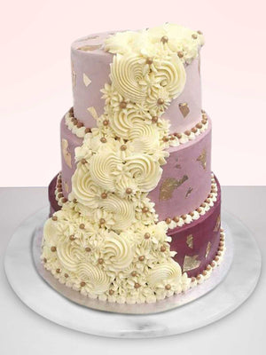 Royal Cream Cascade Purple Wedding Cake