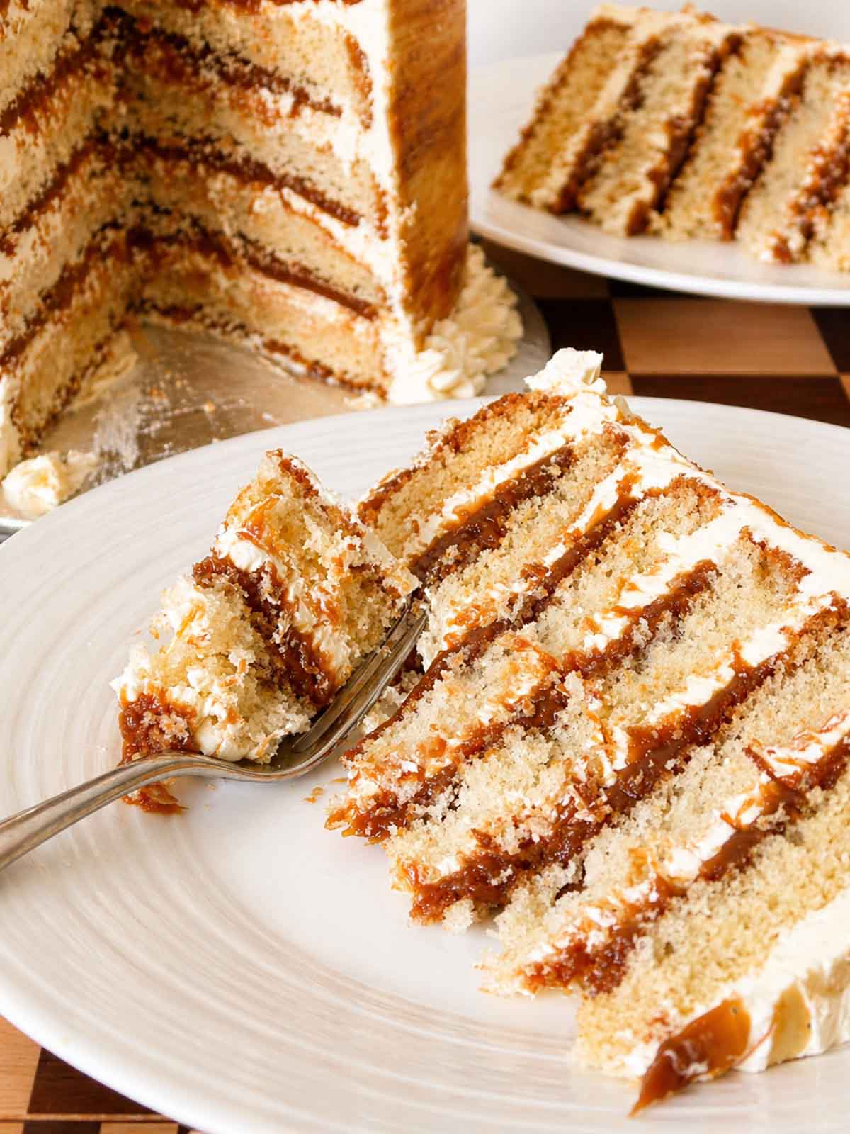 Slice of Dulce de Leche Crunch Cake