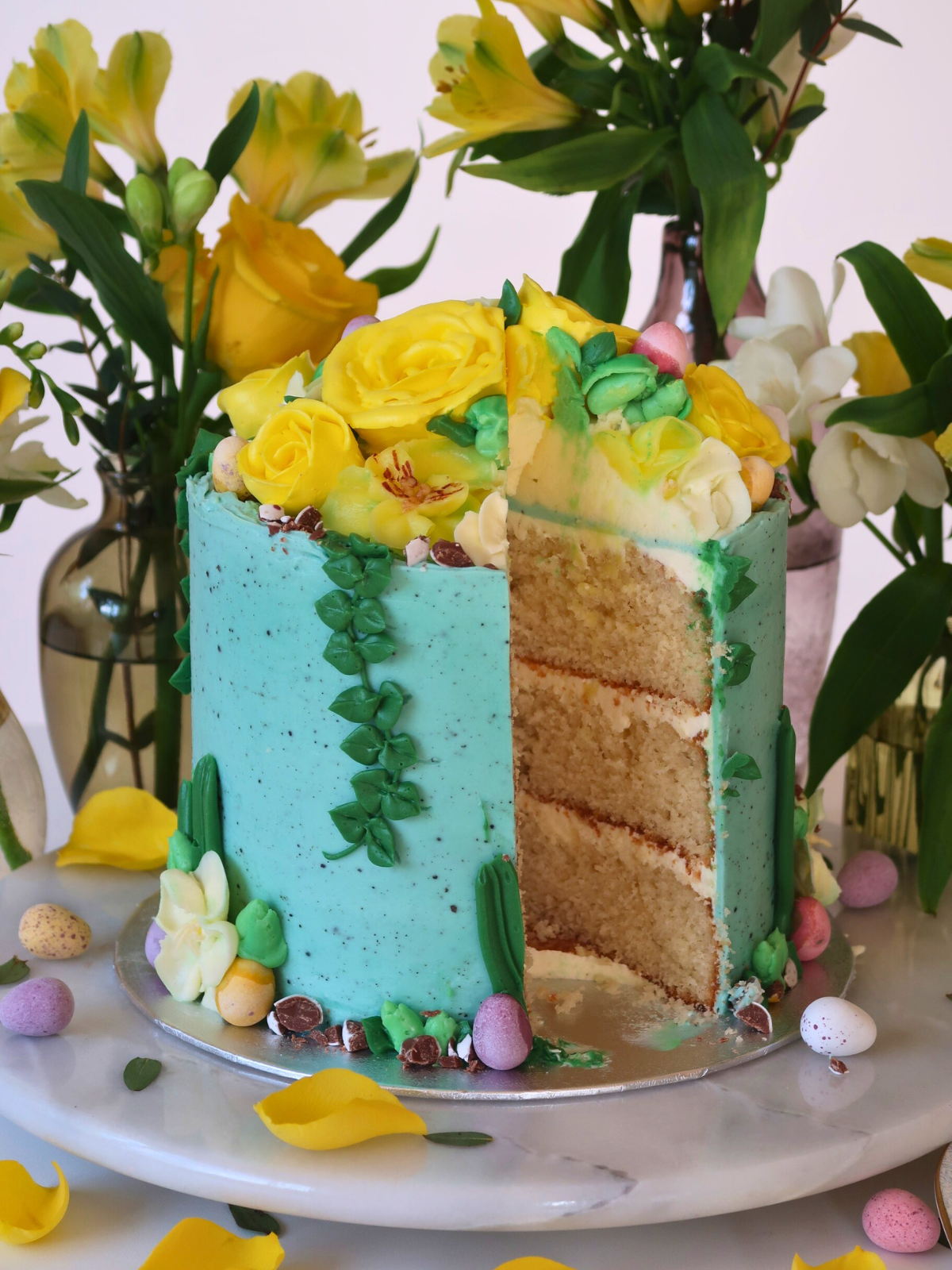 Spring Easter Buttercream Bloom Cake Cut 