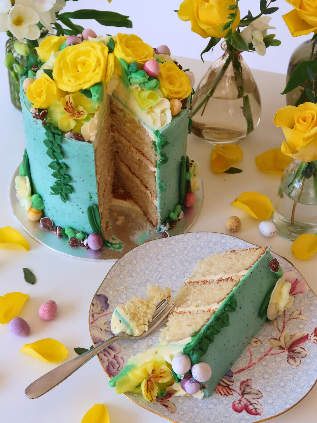 Spring Easter Buttercream Bloom Cake Slice