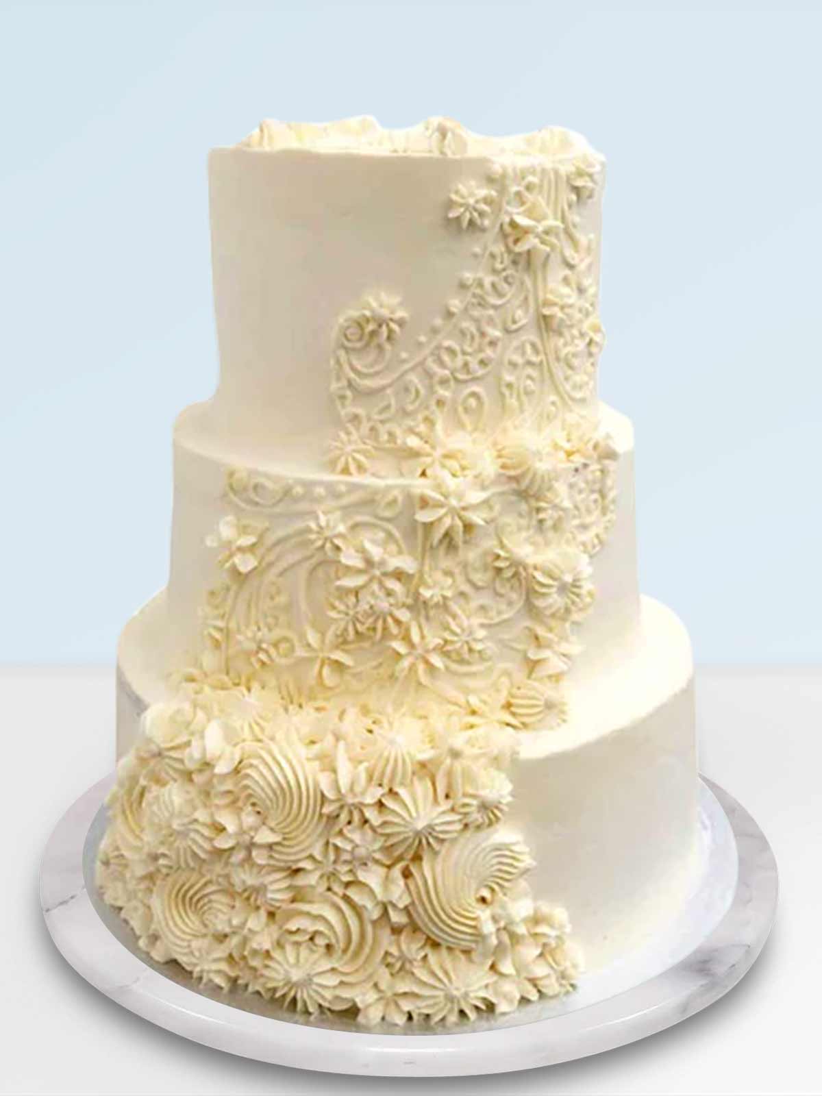 Vintage Lace Buttercream Brocade Wedding Cake