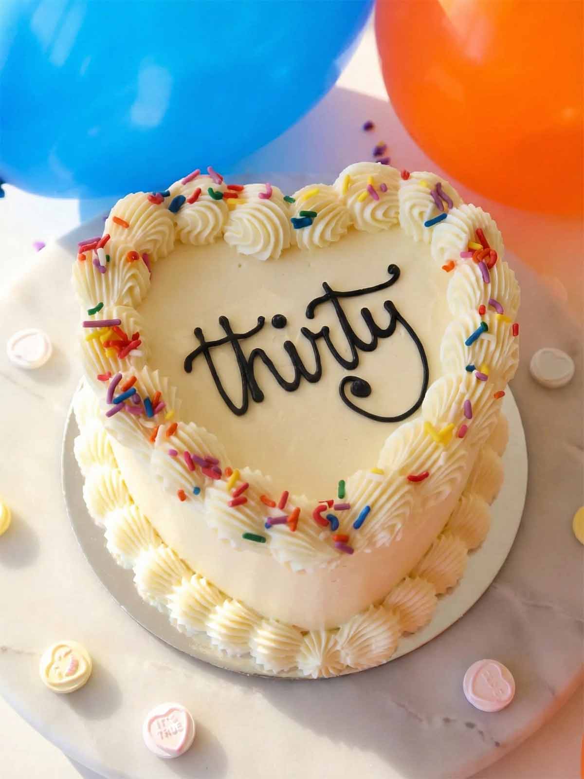 Vintage Heart-Shaped Birthday Cake