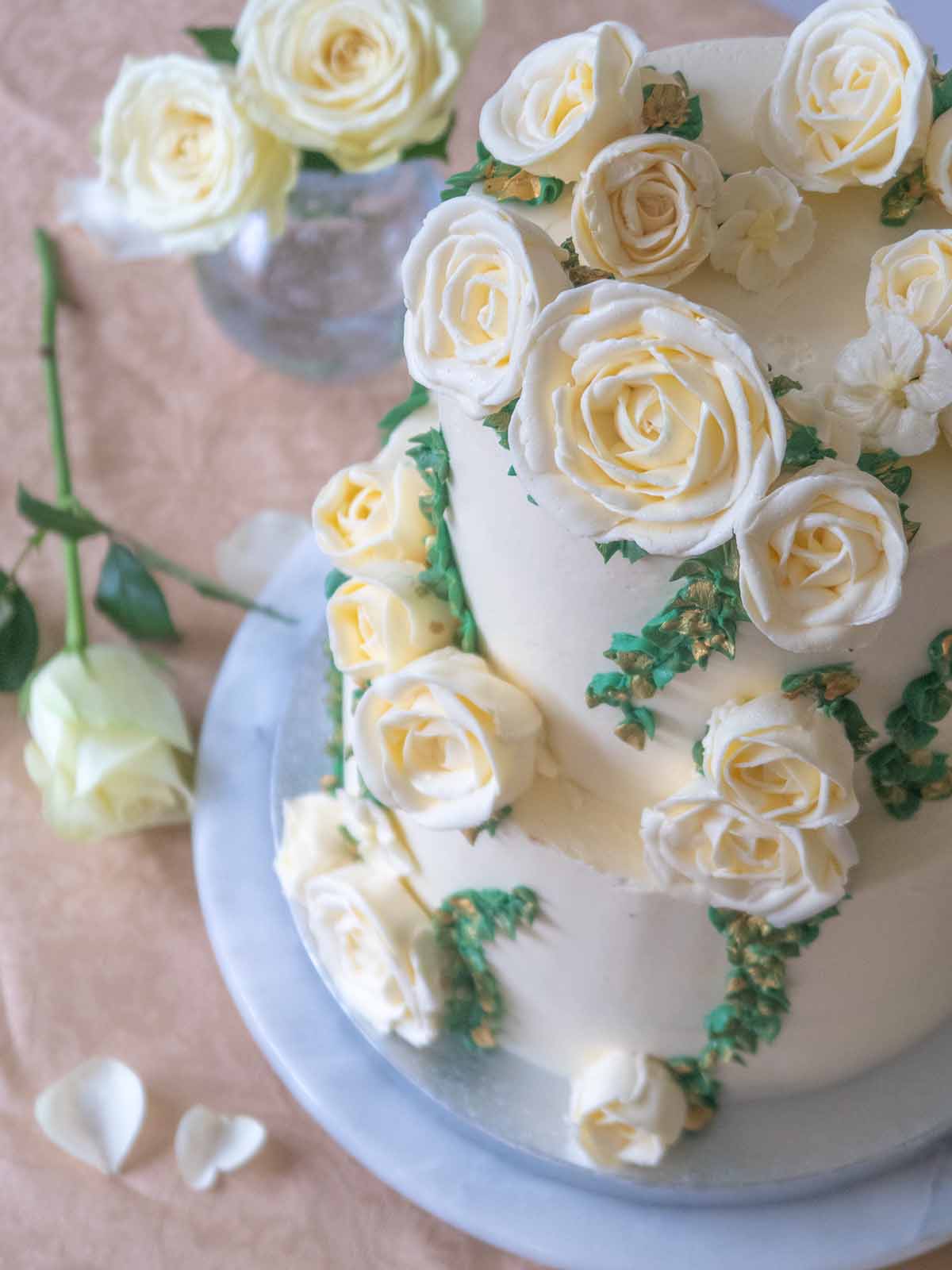 White Roses Buttercream Flower Wedding Cake delivered London Surrey