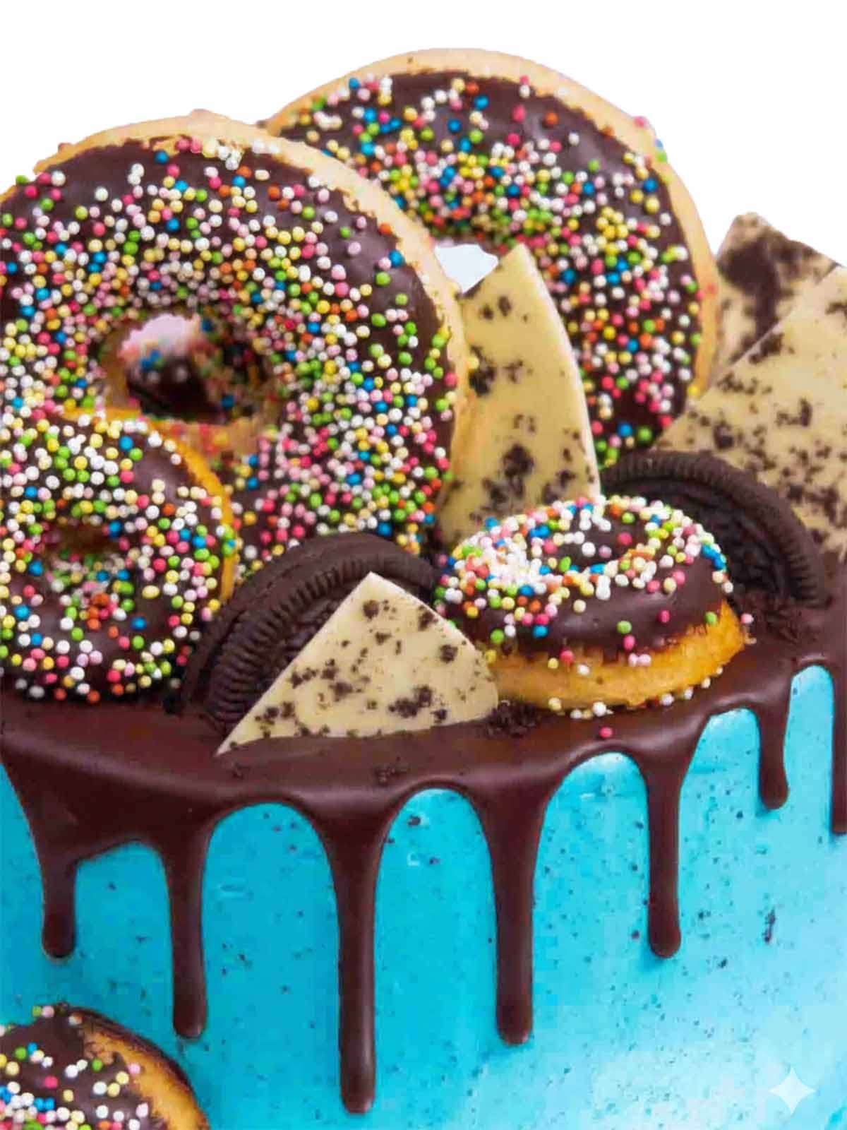 Doughnut Cookie Monster birthday cake close up showing the decorations, hand delivered in London.