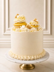 Luxury lemon meringue cake with lemon curd and shortbread, London and Surrey.
