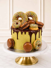 Luxury matcha chocolate cake with matcha doughnuts and macarons, London & Surrey.