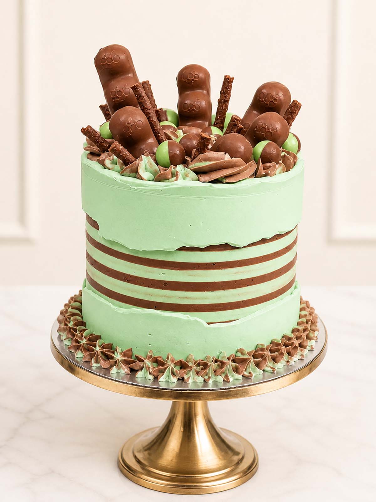 Luxury mint chocolate fault line cake with Aero, London & Surrey.