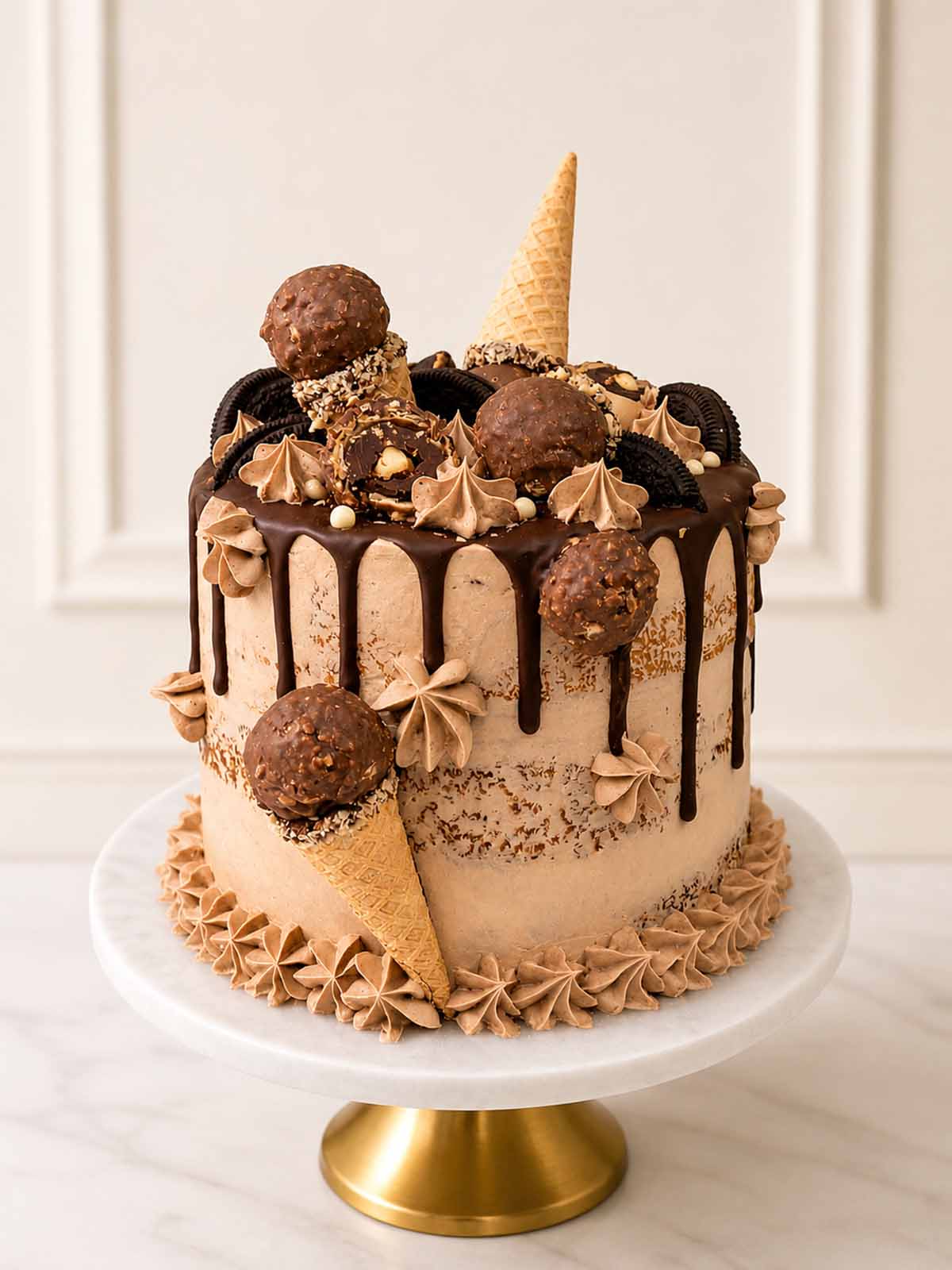 Luxury Nutella cake with Ferrero Rocher ice cream cones, London and Surrey.