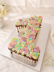 Luxury pastel hand-piped floral number cake, London & Surrey.