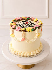 Luxury personalised calendar date cake with piped blossoms, London & Surrey.