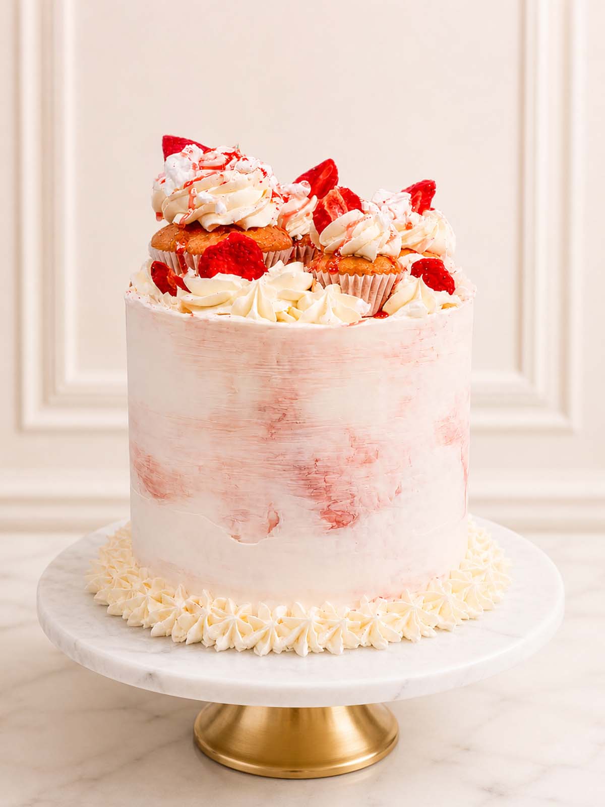 Luxury strawberry Eton Mess cake, London and Surrey delivery.