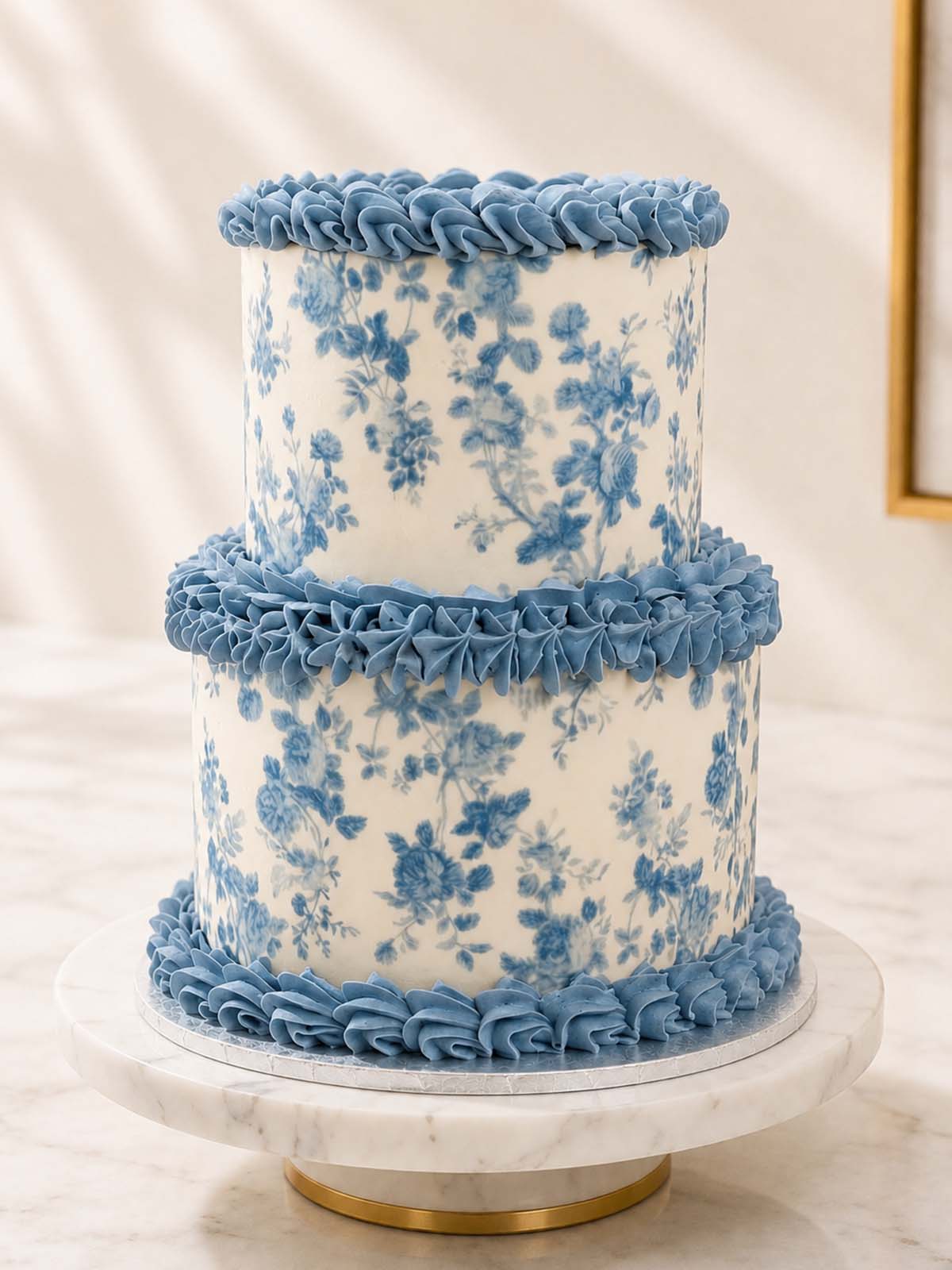 Luxury toile de Jouy vanilla cake with vintage French pattern, London & Surrey.