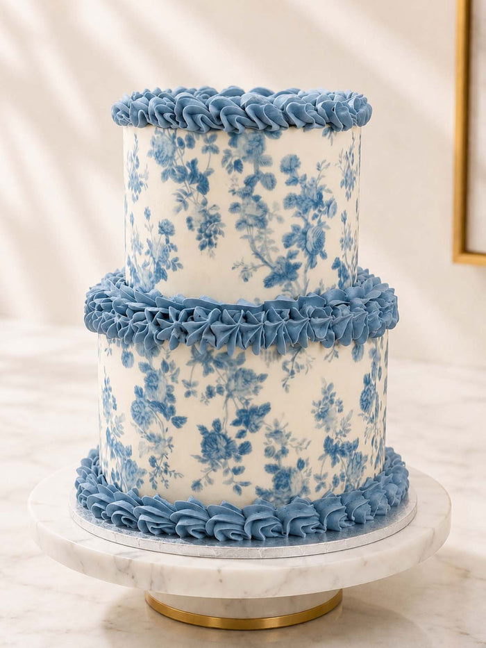 Luxury toile de Jouy vanilla cake with vintage French pattern, London & Surrey.