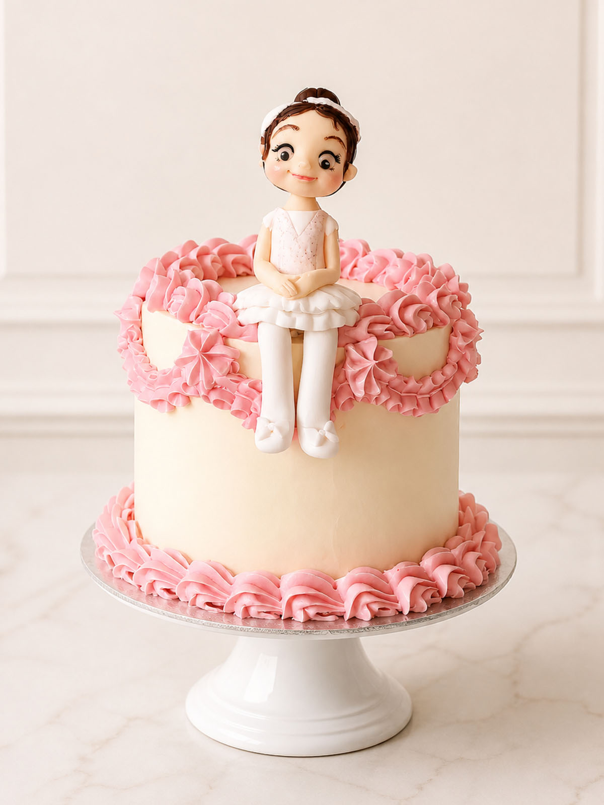 Custom ballerina birthday cake with hand-modelled ballet figurine for London delivery
