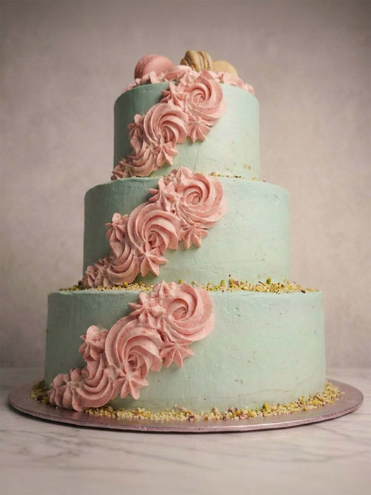 Signature Pistachio Wedding Cake made in London