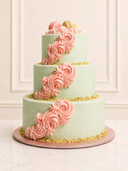 Pistachio Wedding Cake with Rosettes delivered in London and Surrey 