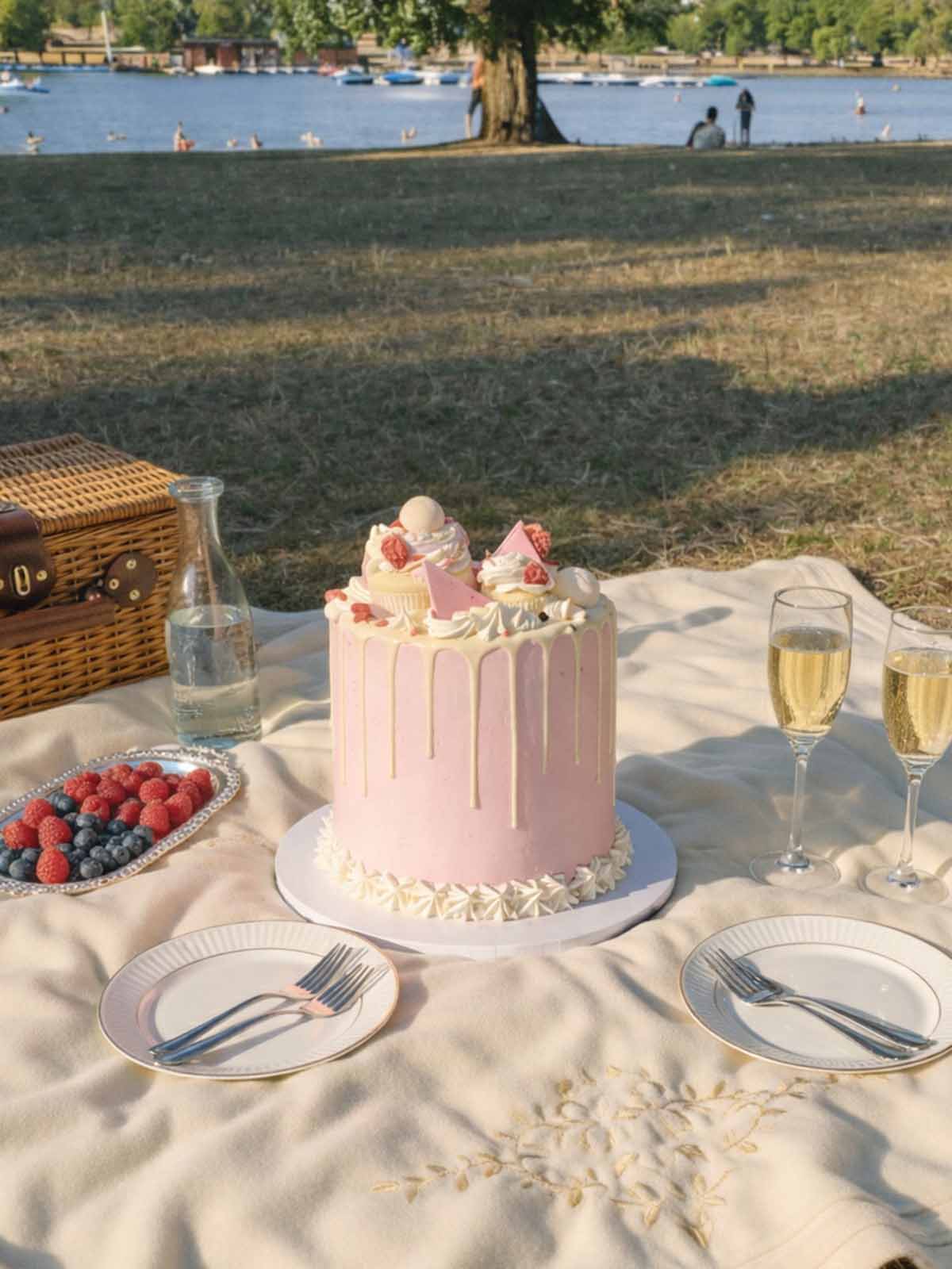 Strawberries and Cream Cake at a Picnic in Hyde Park, West London