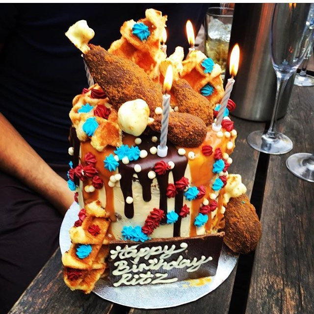 Fried Chicken and Waffle Birthday Cake